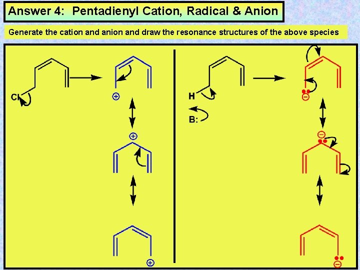Answer 4: Pentadienyl Cation, Radical & Anion Generate the cation and anion and draw
