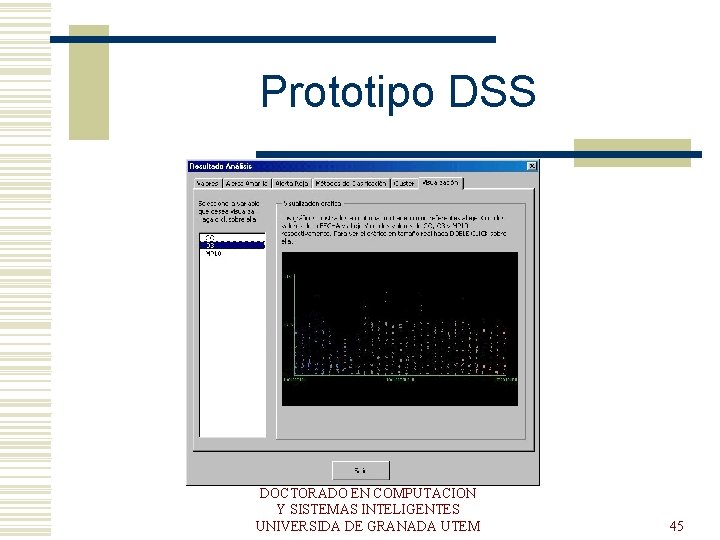 Prototipo DSS DOCTORADO EN COMPUTACION Y SISTEMAS INTELIGENTES UNIVERSIDA DE GRANADA UTEM 45 