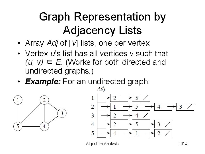 Graph Representation by Adjacency Lists • Array Adj of |V| lists, one per vertex