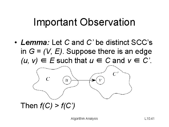 Important Observation • Lemma: Let C and C’ be distinct SCC’s in G =