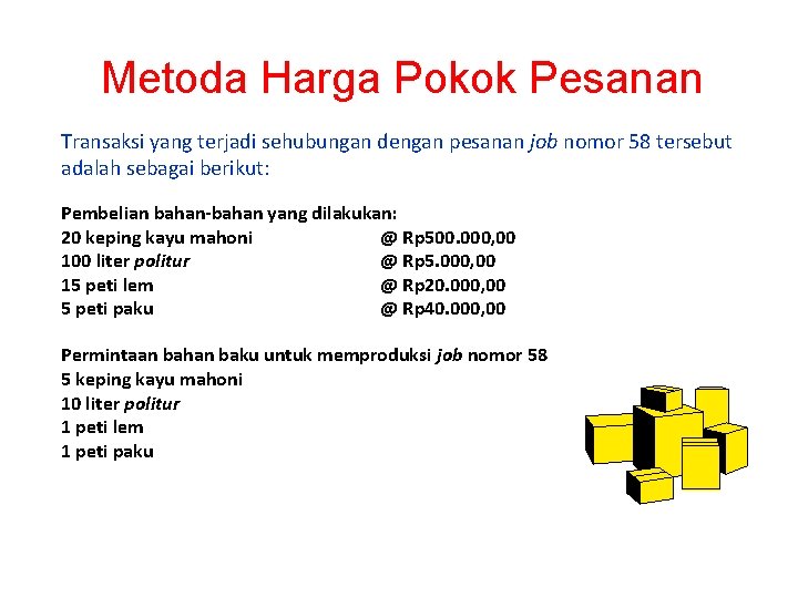 Metoda Harga Pokok Pesanan Transaksi yang terjadi sehubungan dengan pesanan job nomor 58 tersebut