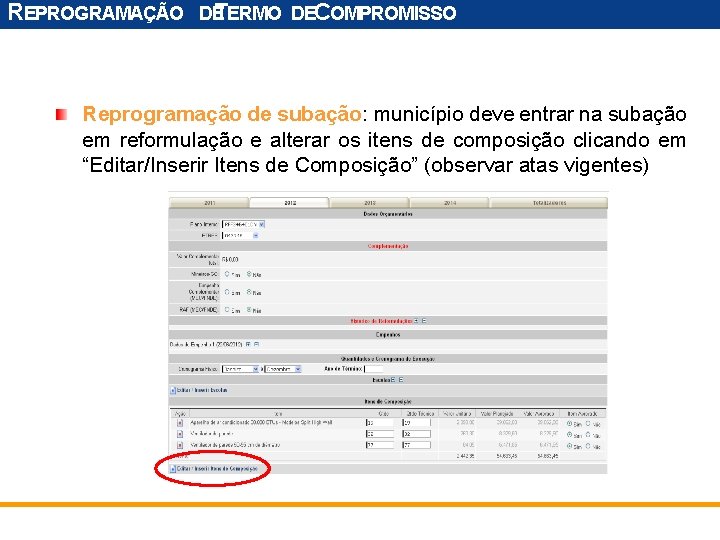 REPROGRAMAÇÃO DE TERMO DECOMPROMISSO Reprogramação de subação: município deve entrar na subação em reformulação