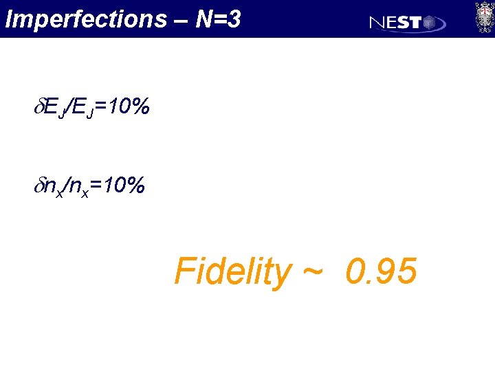 Imperfections – N=3 d. EJ/EJ=10% dnx/nx=10% Fidelity ~ 0. 95 