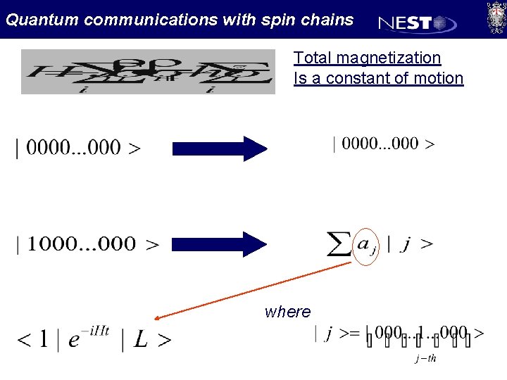 Quantum communications with spin chains Total magnetization Is a constant of motion where 