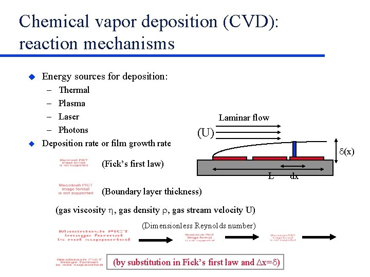 Chemical vapor deposition (CVD): reaction mechanisms Energy sources for deposition: – Thermal – Plasma