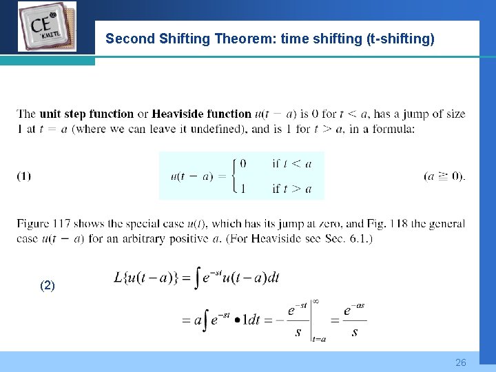 Company LOGO Second Shifting Theorem: time shifting (t-shifting) (2) 26 