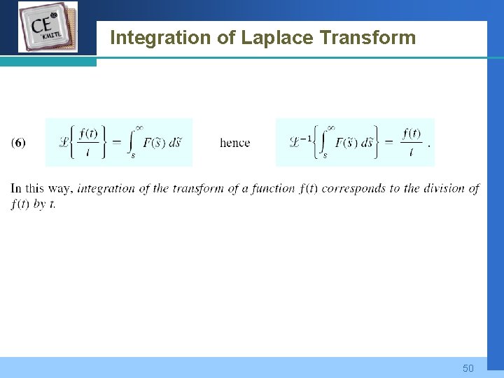 Company LOGO Integration of Laplace Transform 50 