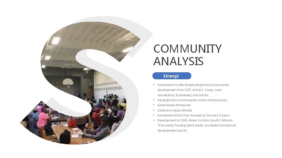 COMMUNITY ANALYSIS Strengt h • Investments in Martindale-Brightwood community development from CICF, Annie E.