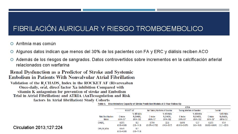 FIBRILACIÓN AURICULAR Y RIESGO TROMBOEMBOLICO Arritmia mas común Algunos datos indican que menos del