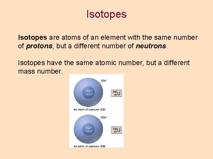 Isotopes are atoms of an element with the same number of protons, but a Isotopes are atoms of an element with the same number of protons, but a