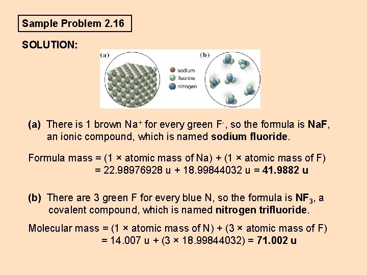 Sample Problem 2. 16 SOLUTION: (a) There is 1 brown Na+ for every green Sample Problem 2. 16 SOLUTION: (a) There is 1 brown Na+ for every green