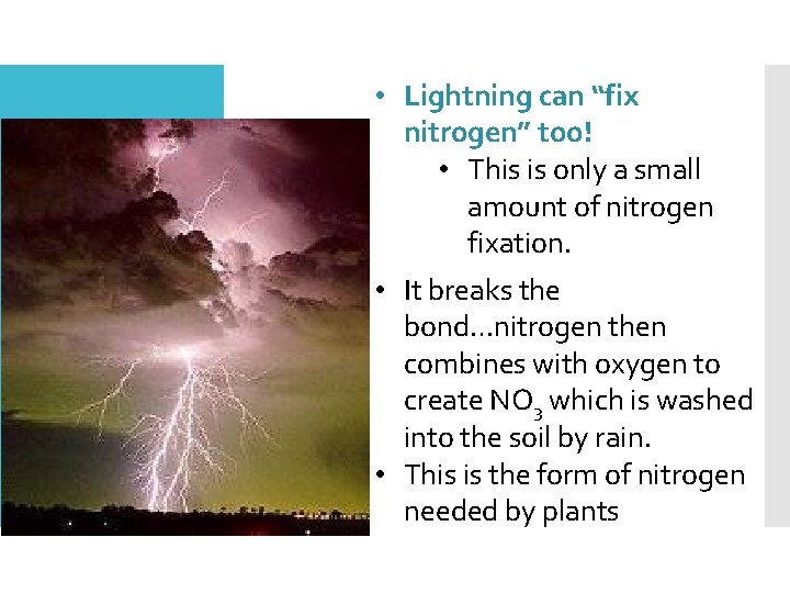 Other Ways to “Fix” nitrogen… • Lightning can “fix nitrogen” too! • This is