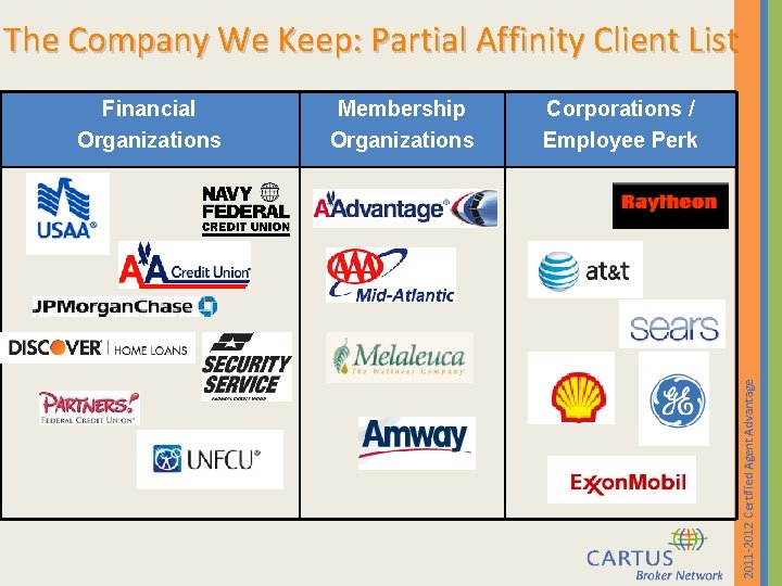 The Company We Keep: Partial Affinity Client List Membership Organizations Corporations / Employee Perk