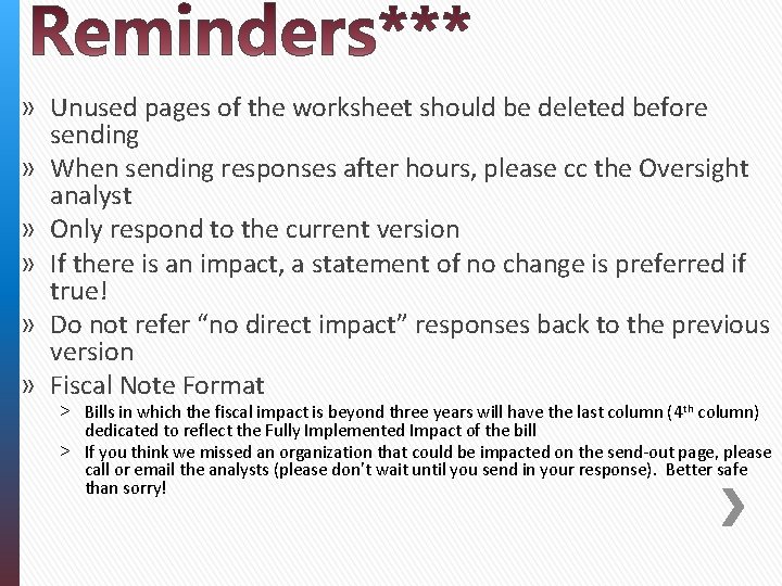» Unused pages of the worksheet should be deleted before sending » When sending