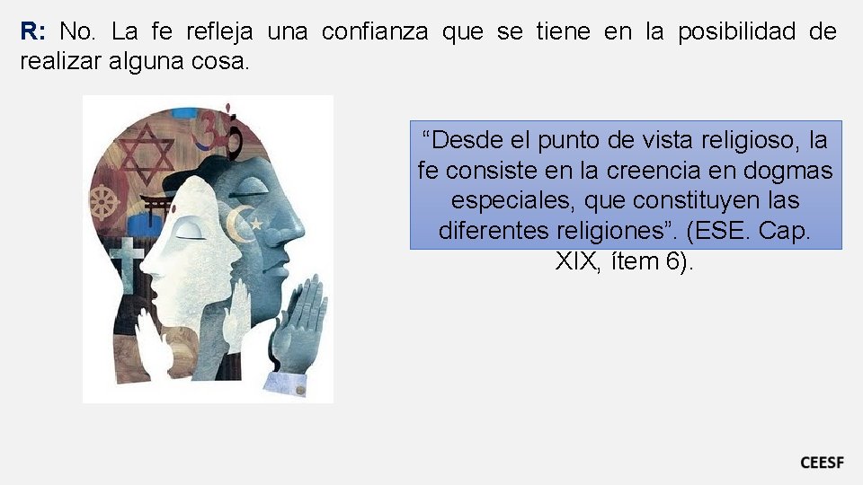 R: No. La fe refleja una confianza que se tiene en la posibilidad de R: No. La fe refleja una confianza que se tiene en la posibilidad de