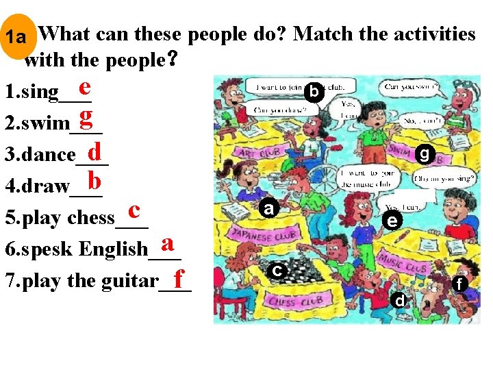 1 a What can these people do? Match the activities with the people？ e