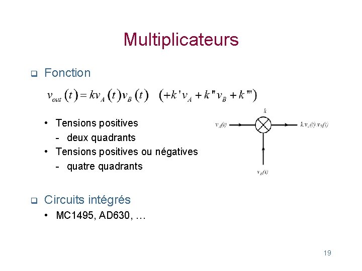 Multiplicateurs q Fonction • Tensions positives - deux quadrants • Tensions positives ou négatives