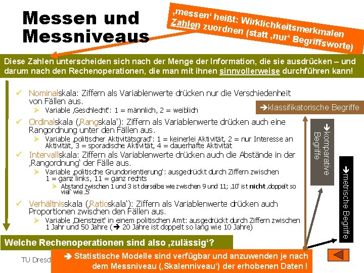 Messen und Messniveaus ‚messen ‘h Zahlen z eißt: Wirklichke uordnen itsmerkm (statt ‚n ur‘