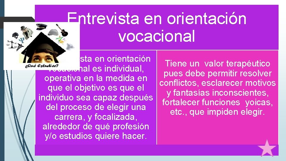 Entrevista en orientación vocacional La entrevista en orientación Tiene un valor terapéutico vocacional es Entrevista en orientación vocacional La entrevista en orientación Tiene un valor terapéutico vocacional es