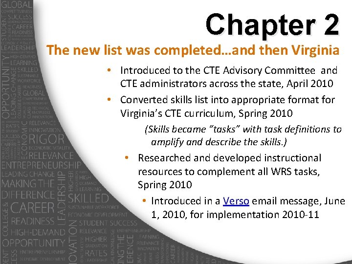 Chapter 2 The new list was completed…and then Virginia • Introduced to the CTE