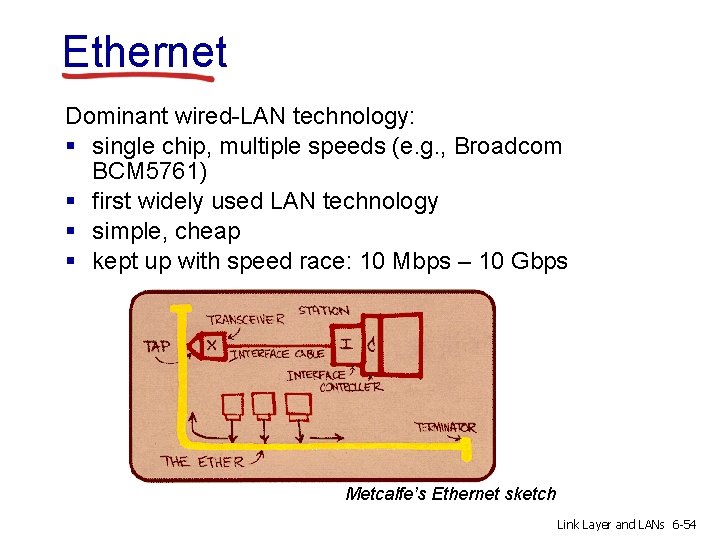 Ethernet Dominant wired-LAN technology: § single chip, multiple speeds (e. g. , Broadcom BCM