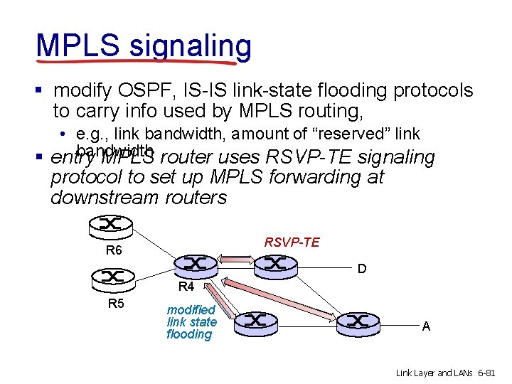 MPLS signaling § modify OSPF, IS-IS link-state flooding protocols to carry info used by