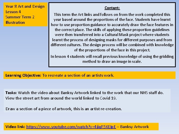 Year 8 Art and Design Lesson 4 Summer Term 2 Illustration Content: This term