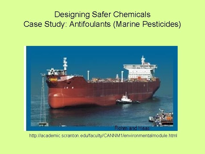 Designing Safer Chemicals Case Study: Antifoulants (Marine Pesticides) http: //academic. scranton. edu/faculty/CANNM 1/environmentalmodule. html