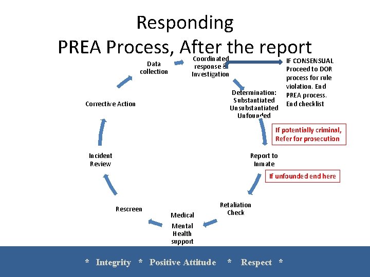 Responding PREA Process, After the report Data collection Coordinated response & Investigation Determination: Substantiated