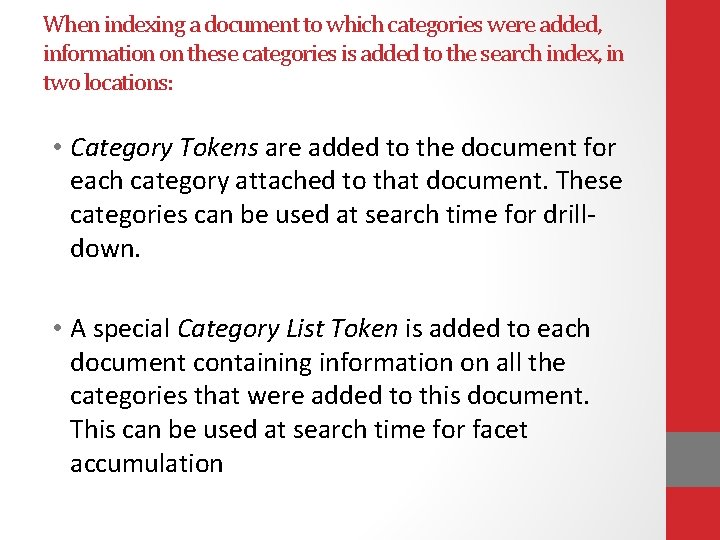 When indexing a document to which categories were added, information on these categories is