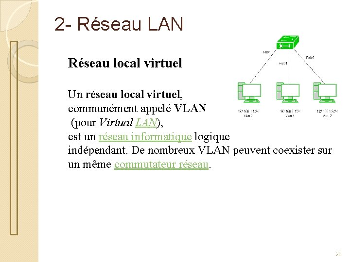 2 - Réseau LAN Réseau local virtuel Un réseau local virtuel, communément appelé VLAN