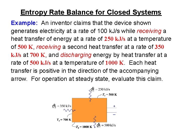 Entropy Rate Balance for Closed Systems Example: An inventor claims that the device shown