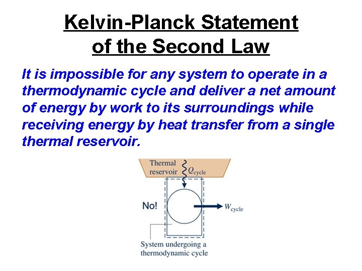 Kelvin-Planck Statement of the Second Law It is impossible for any system to operate