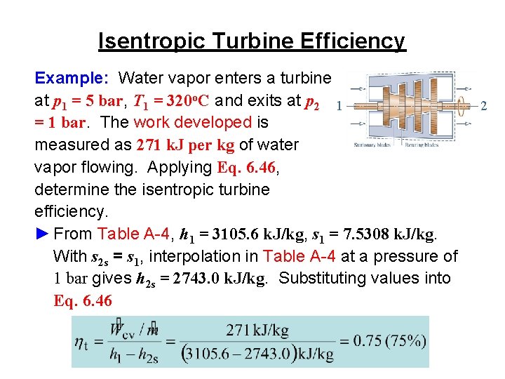 Isentropic Turbine Efficiency Example: Water vapor enters a turbine at p 1 = 5