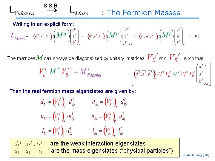 S. S. B : The Fermion Masses Writing in an explicit form: The matrices S. S. B : The Fermion Masses Writing in an explicit form: The matrices