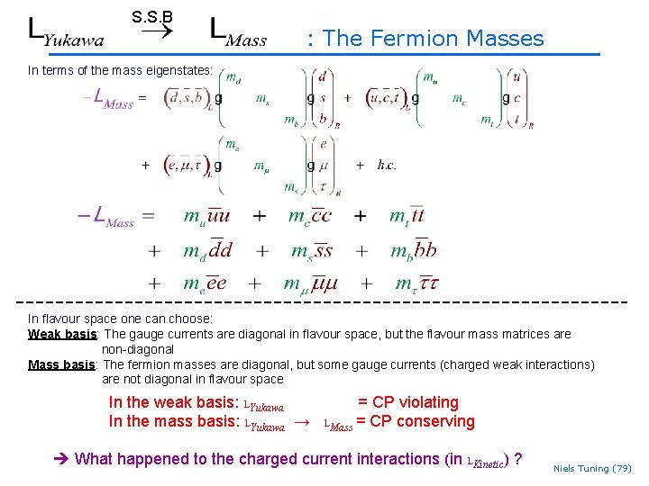 S. S. B : The Fermion Masses In terms of the mass eigenstates: In S. S. B : The Fermion Masses In terms of the mass eigenstates: In