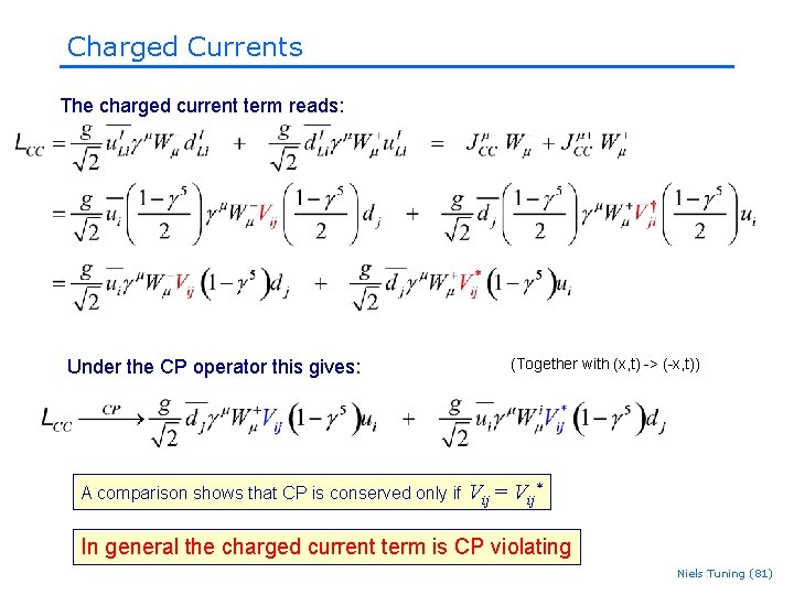 Charged Currents The charged current term reads: Under the CP operator this gives: A Charged Currents The charged current term reads: Under the CP operator this gives: A