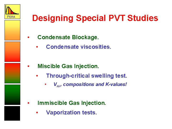 Designing Special PVT Studies PERA • Condensate Blockage. • • Condensate viscosities. Miscible Gas