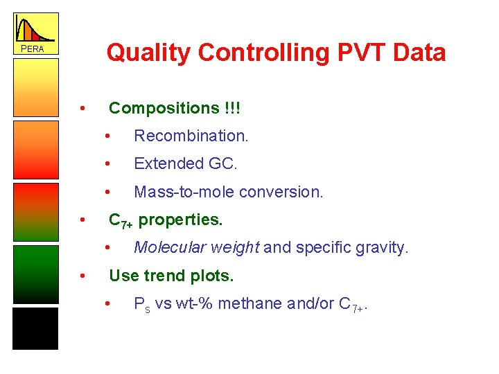 Quality Controlling PVT Data PERA • • Compositions !!! • Recombination. • Extended GC.