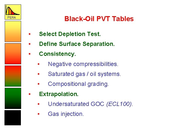 Black-Oil PVT Tables PERA • Select Depletion Test. • Define Surface Separation. • Consistency.