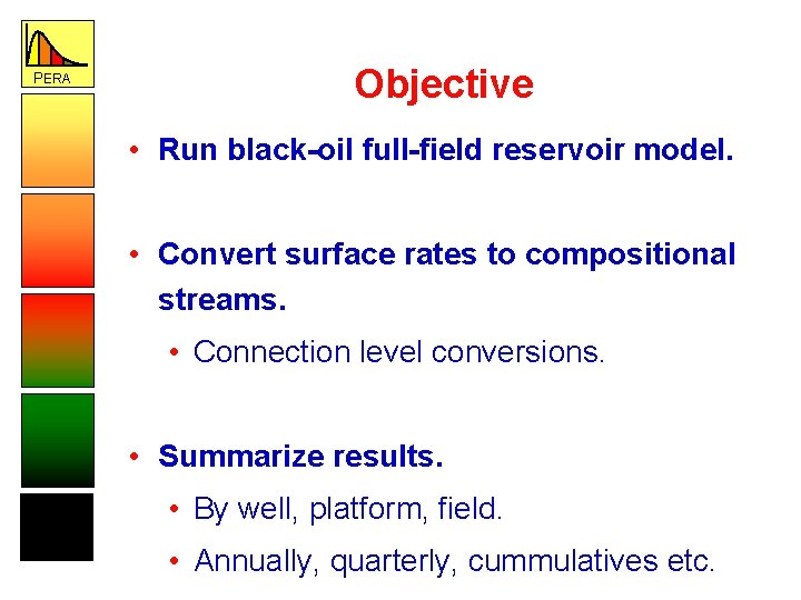 PERA Objective • Run black-oil full-field reservoir model. • Convert surface rates to compositional