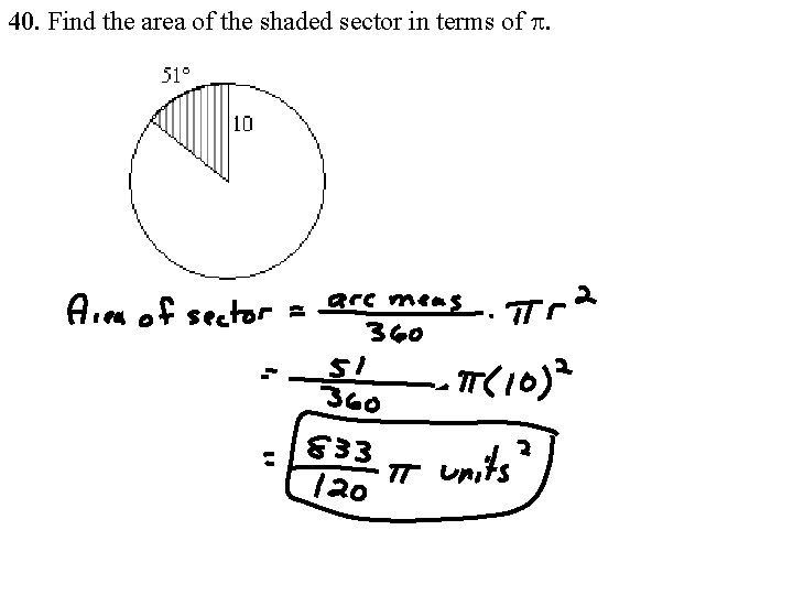 40. Find the area of the shaded sector in terms of p. 40. Find the area of the shaded sector in terms of p.