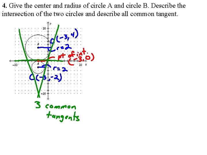 4. Give the center and radius of circle A and circle B. Describe the 4. Give the center and radius of circle A and circle B. Describe the