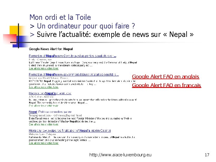 Mon ordi et la Toile > Un ordinateur pour quoi faire ? > Suivre