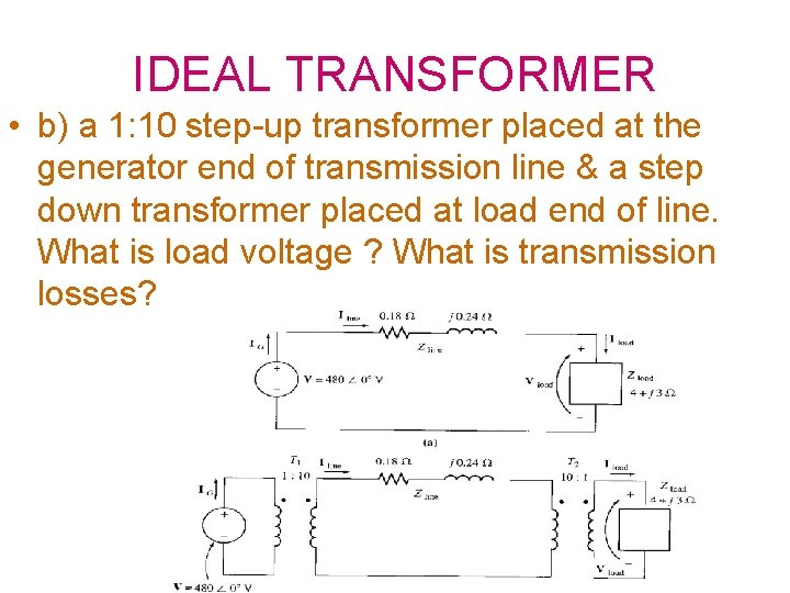 IDEAL TRANSFORMER • b) a 1: 10 step-up transformer placed at the generator end