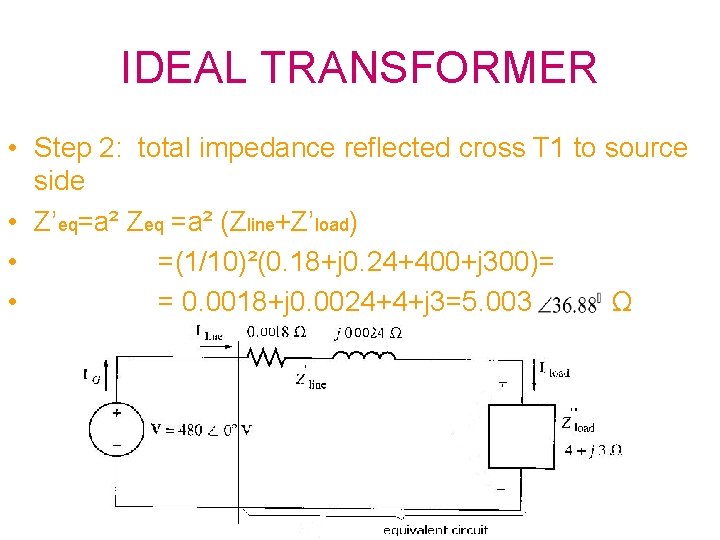 IDEAL TRANSFORMER • Step 2: total impedance reflected cross T 1 to source side