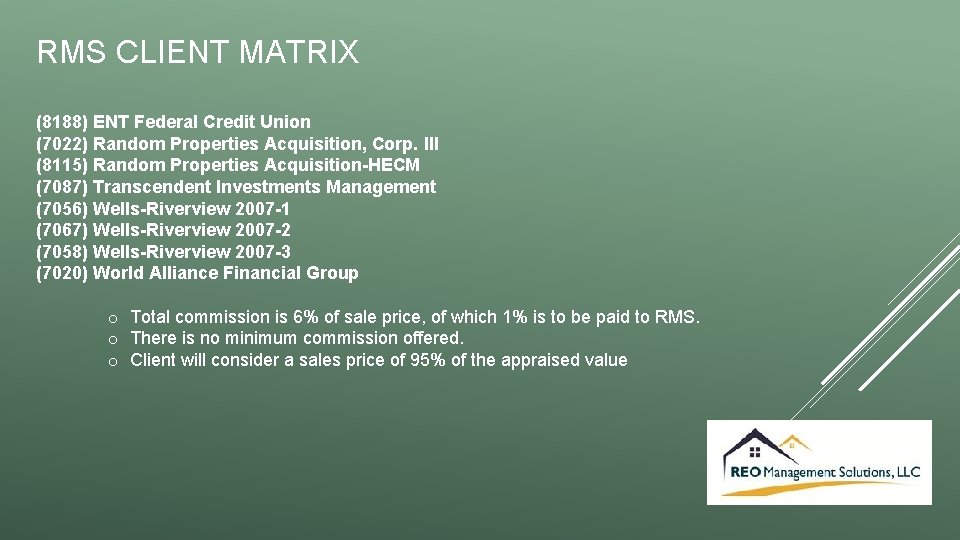 RMS CLIENT MATRIX (8188) ENT Federal Credit Union (7022) Random Properties Acquisition, Corp. III