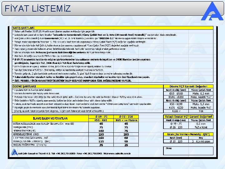 FİYAT LİSTEMİZ 