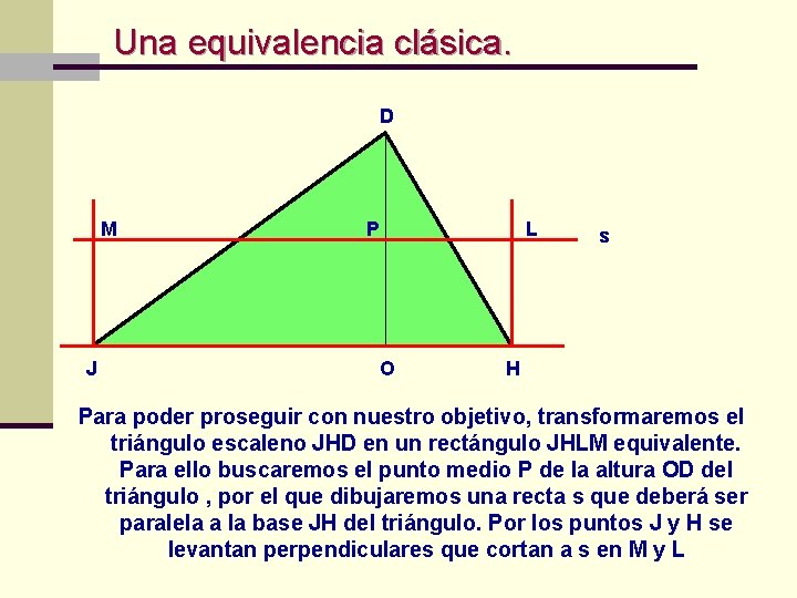 Una equivalencia clásica. D M J P L O s H Para poder proseguir