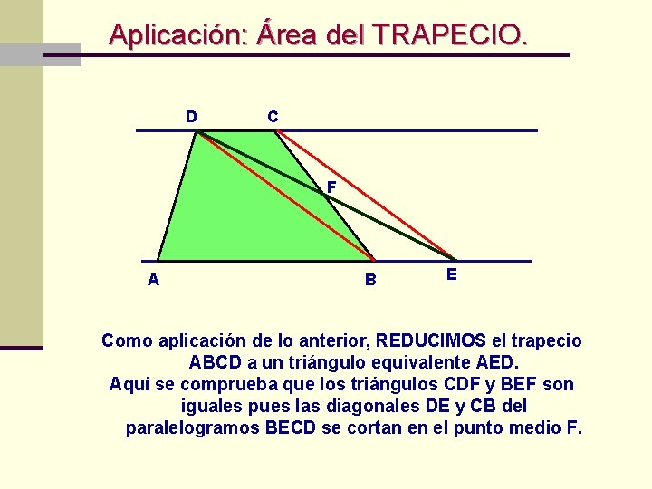  Aplicación: Área del TRAPECIO. D C F A B E Como aplicación de